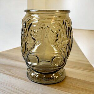 Vintage Libbey Hippo Amber Glass Cookie Jar No Lid 10.5 "